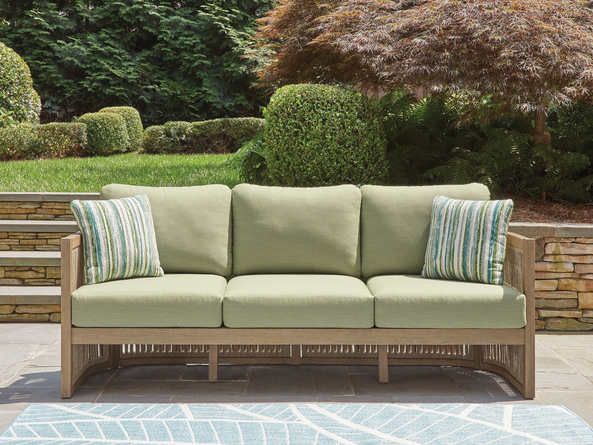 Serena Shores - Sofa With Cushion - Beige / Green - Stylish Home Furniture