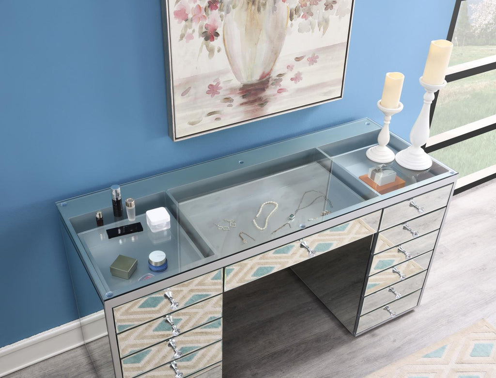 G-317 - Glamour Vanity Set (MDF Dresser + Mirror Bluetooth Speaker With Lights) - Pearl Silver - Stylish Home Furniture