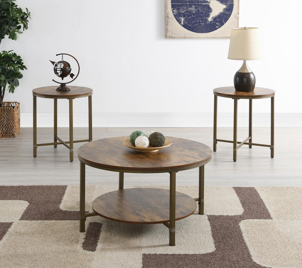 T330 - Round Coffee Table & 2 End Tables - Dark Brown - Stylish Home Furniture