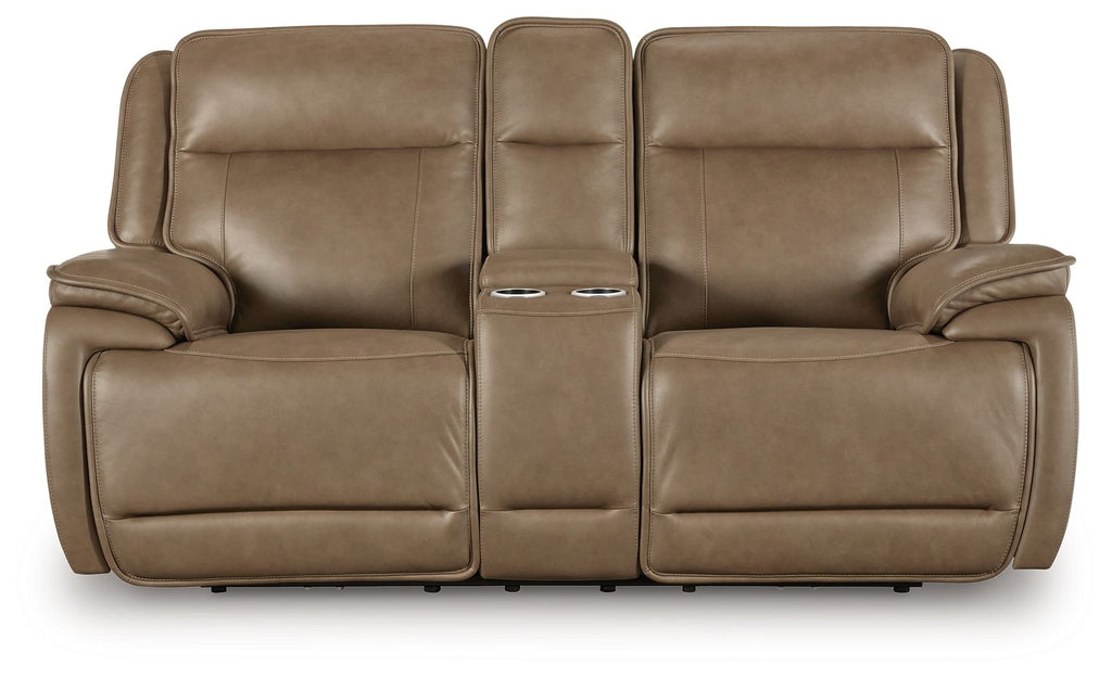 Glencroft - Power Reclining Loveseat With Console / Adjustable Headrest - Sahara - Stylish Home Furniture