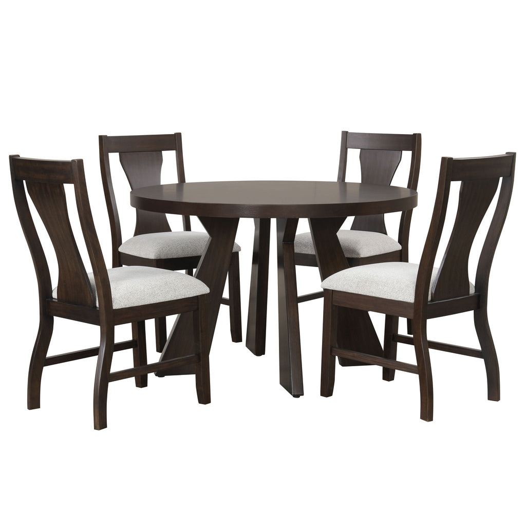 Chestnut Ridge - 5 Piece Dining Room Set (Round 47" Table & 4 Chairs) - Brown / Beige - Stylish Home Furniture