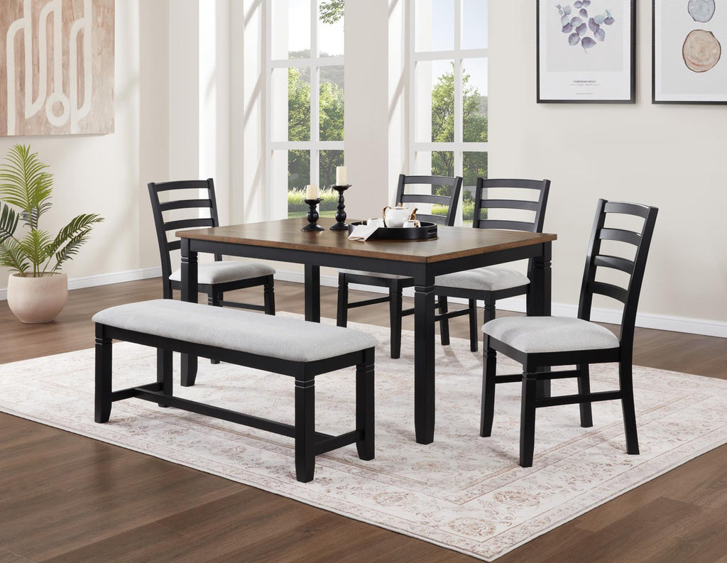D198 - 6 Piece Dining Room Set (Dining Table, 4 Chairs, Bench) - Black / Dark Brown - Stylish Home Furniture