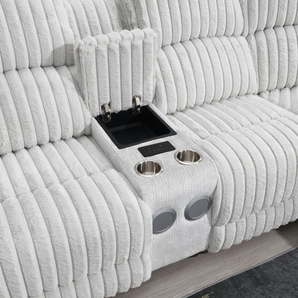 U61 - Corduroy Power 3 Piece Sectional With Bluetooth Speaker, And Wireless Charger - Gray