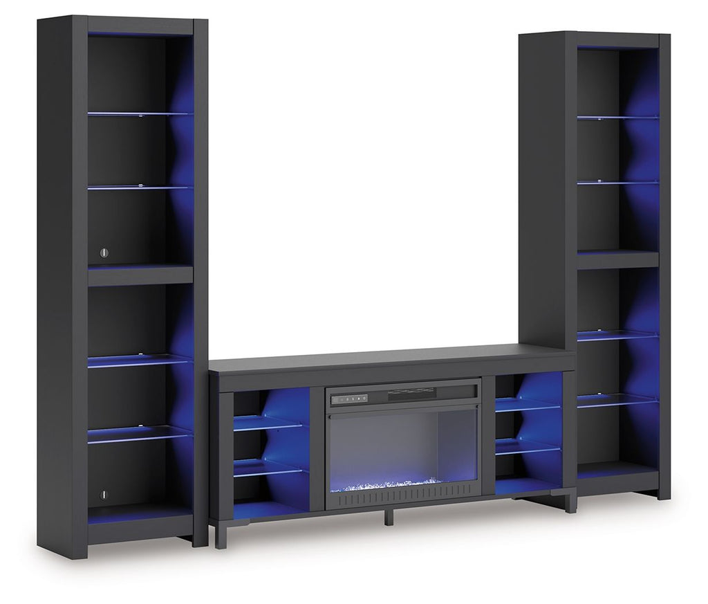 Cayberry - 3-Piece Entertainment Center With Electric Fireplace - Black - Stylish Home Furniture