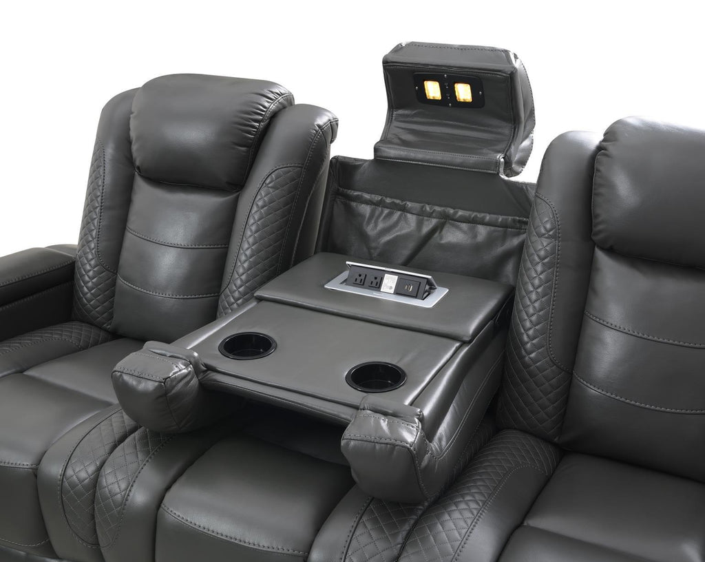 U93 - LED Power Reclining With Power Headrest, And Drop Down Table Sofa - Gray - Stylish Home Furniture