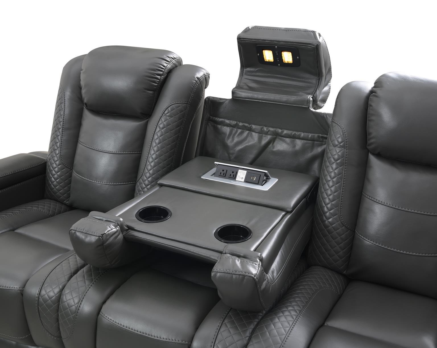 U93 - LED Power Reclining With Power Headrest, Bluetooth Speaker, And Drop Down Table Loveseat - Dark Gray - Stylish Home Furniture