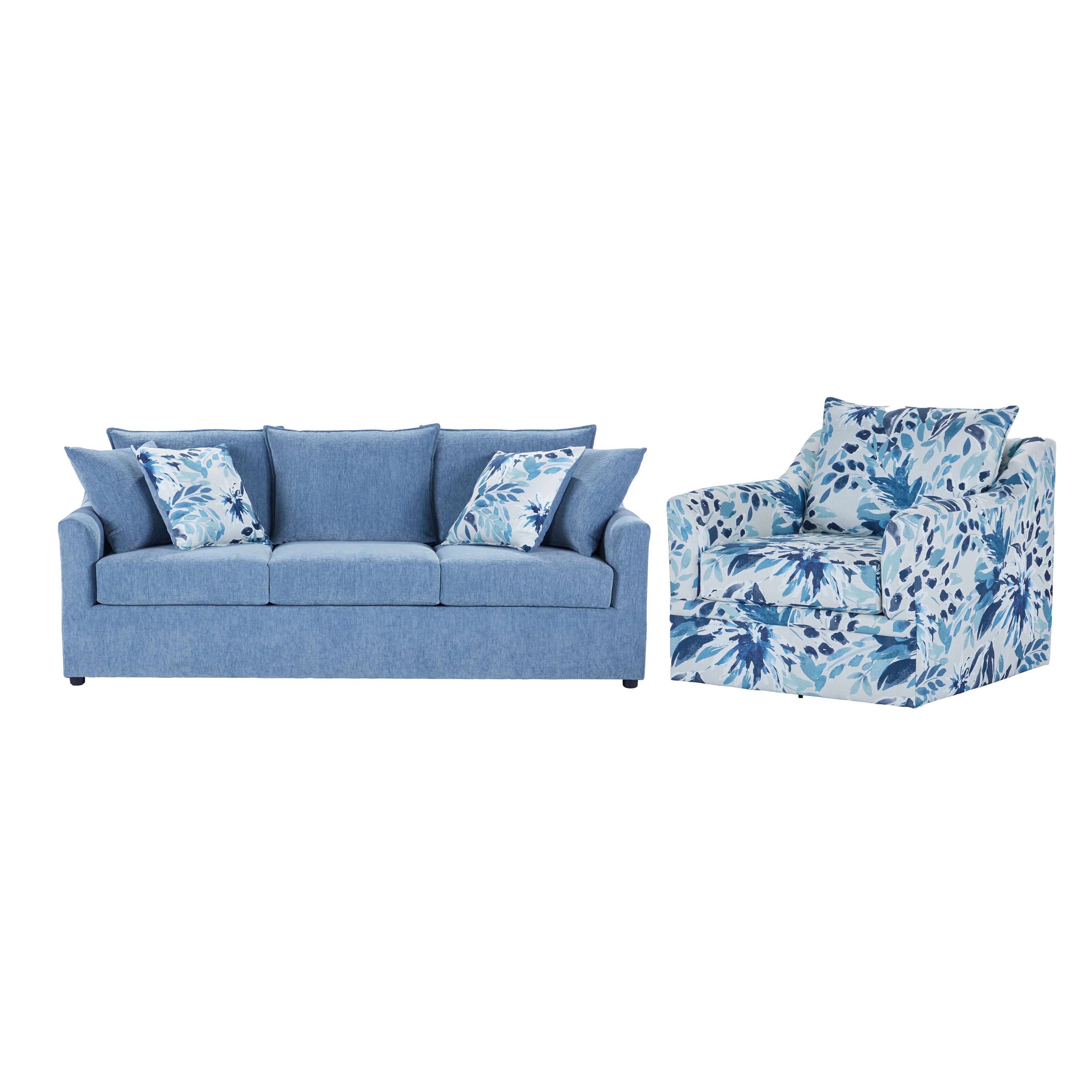Sylvie - 2 Piece Living Room Set (Sofa & Swivel Chair) - Blue And White Print - Stylish Home Furniture