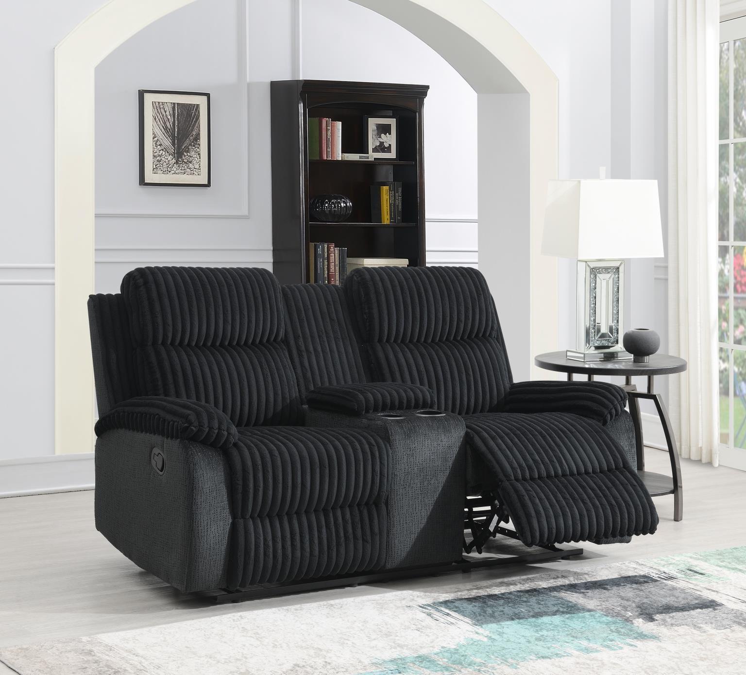 U181 - Corduroy Motion Loveseat - Black - Stylish Home Furniture