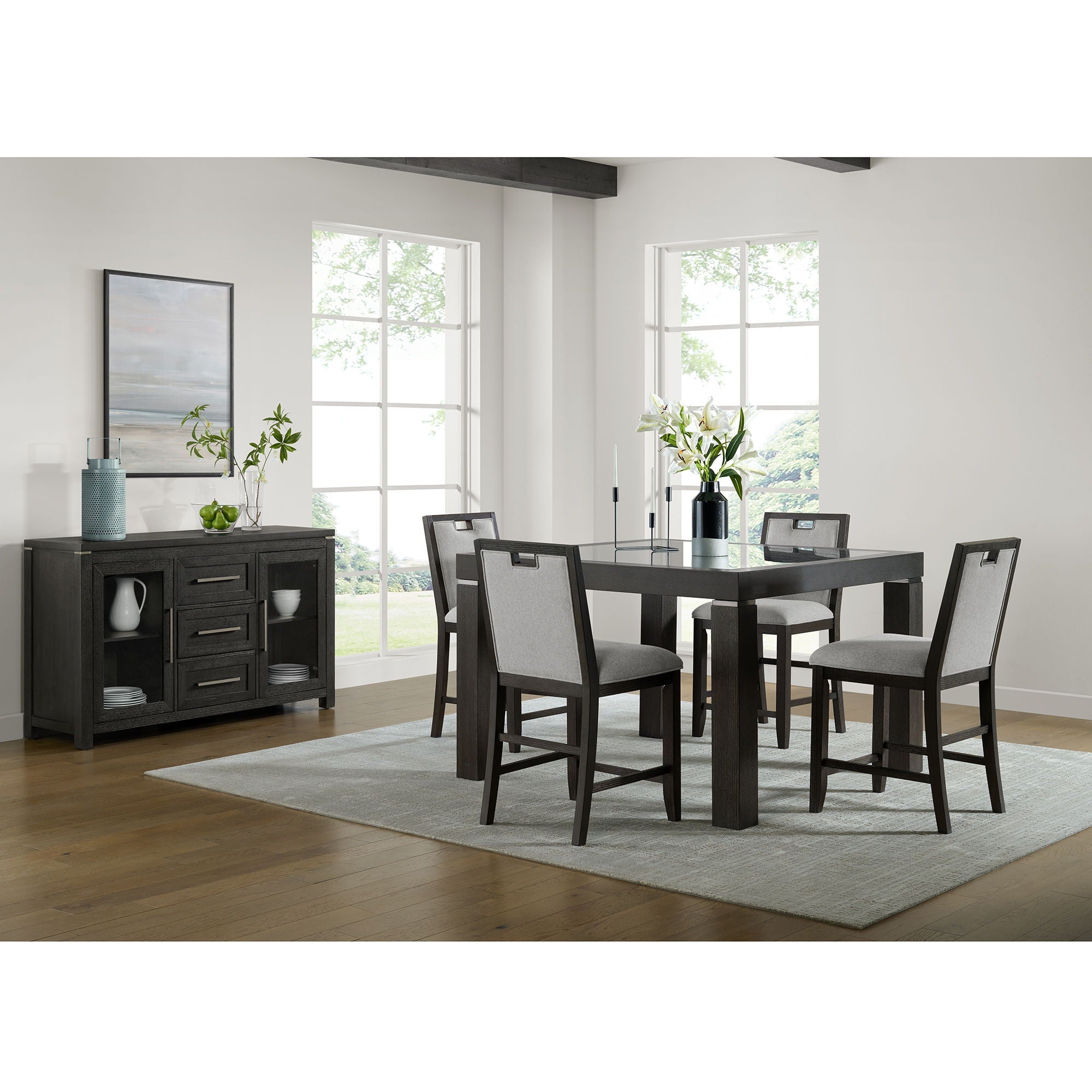 Elodie - Counter Table With Glass - Charcoal - Stylish Home Furniture