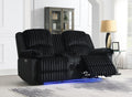 U161 - Corduroy Power LED Reclining Loveseat With Bluetooth Speaker - Black - Stylish Home Furniture