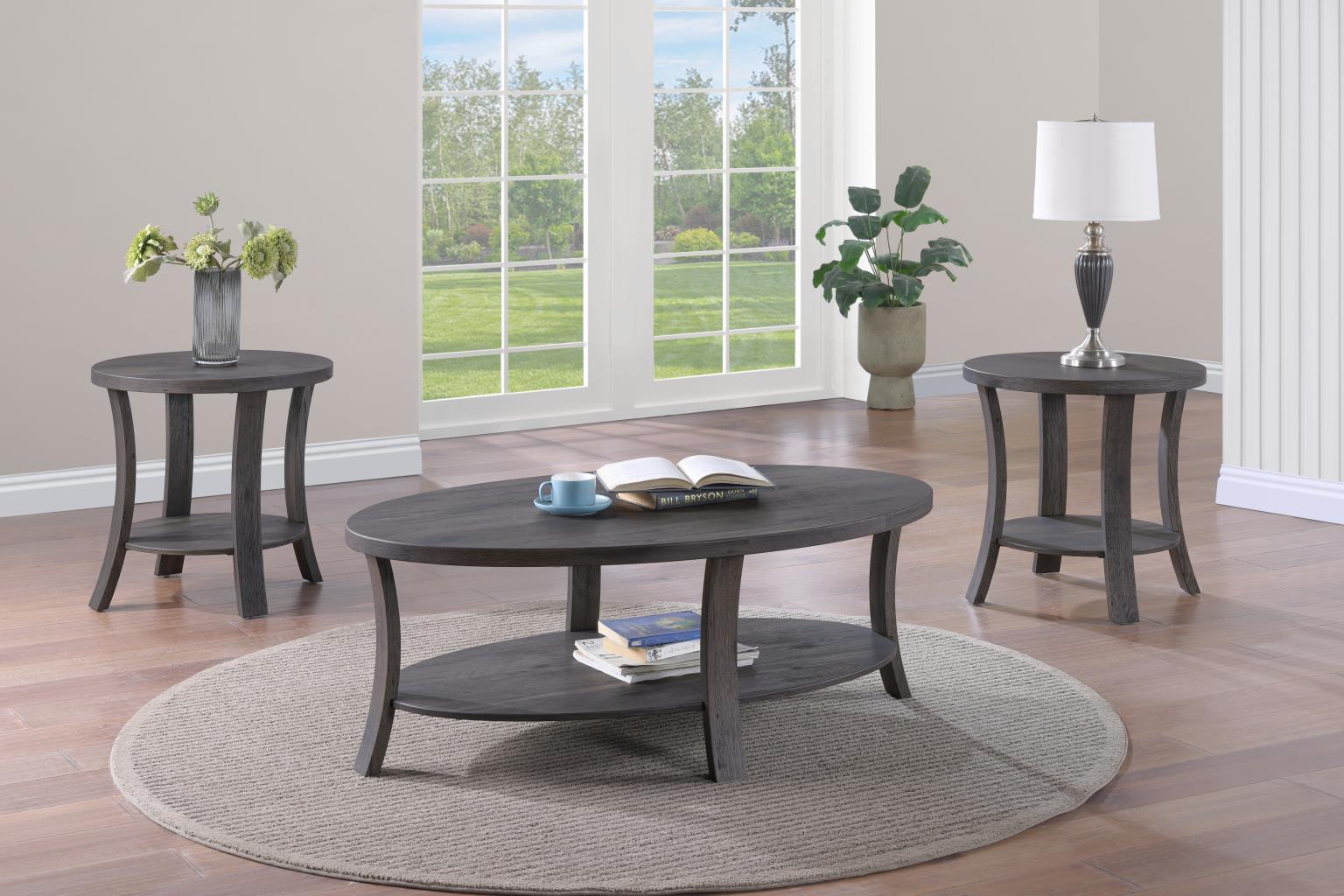 T177 - Coffee Table & 2 Round End Tables - Dark Brown - Stylish Home Furniture
