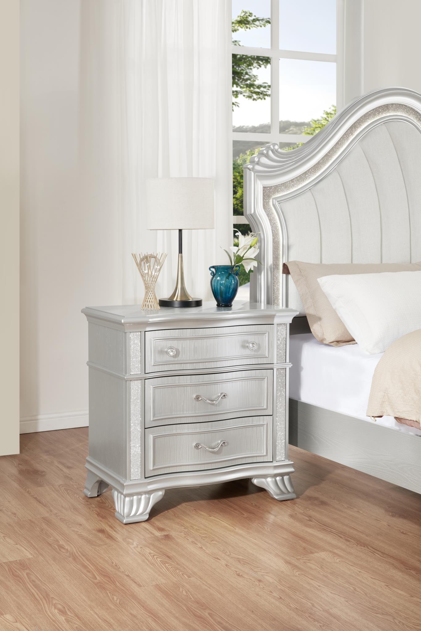 B076 - Nightstand - Pearl Silver - Stylish Home Furniture