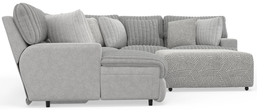 Abraxas - 6 Piece Power Reclining Sectional With Lay-Back Chaise, 2 Reclining Seats, And Included Cocktail Ottoman (LSF Chaise) - Moonstruck - Stylish Home Furniture