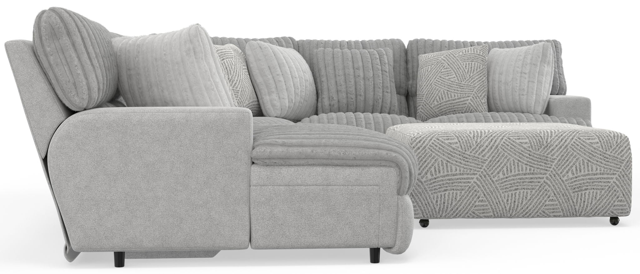 Abraxas - 6 Piece Power Reclining Sectional With Lay-Back Chaise, 2 Reclining Seats, And Included Cocktail Ottoman (LSF Chaise) - Moonstruck - Stylish Home Furniture
