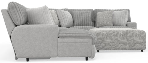 Abraxas - 6 Piece Power Reclining Sectional With Lay-Back Chaise, 2 Reclining Seats, And Included Cocktail Ottoman (LSF Chaise) - Moonstruck - Stylish Home Furniture