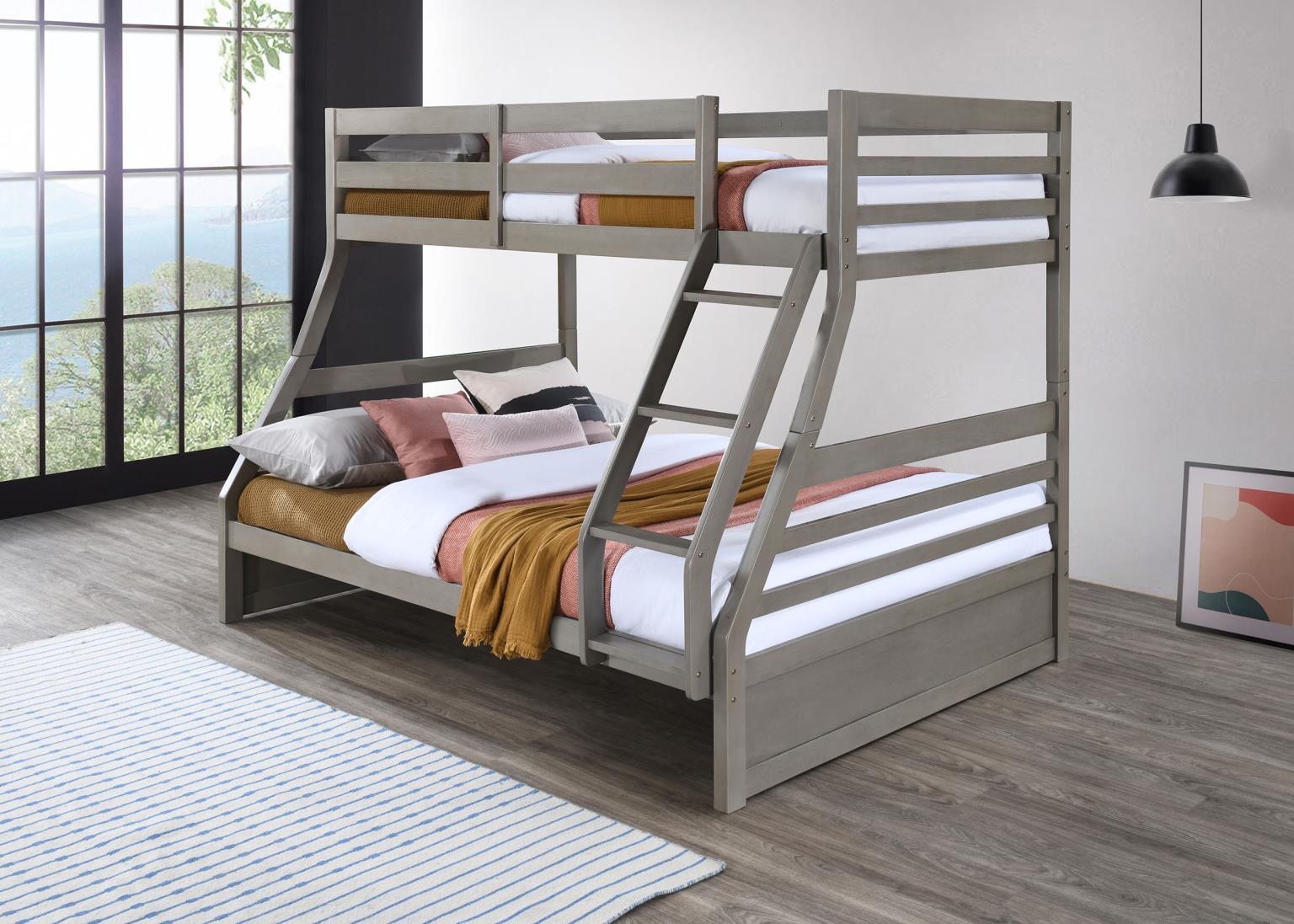 S090 - Twin / Full Bunk Bed - Light Gray - Stylish Home Furniture