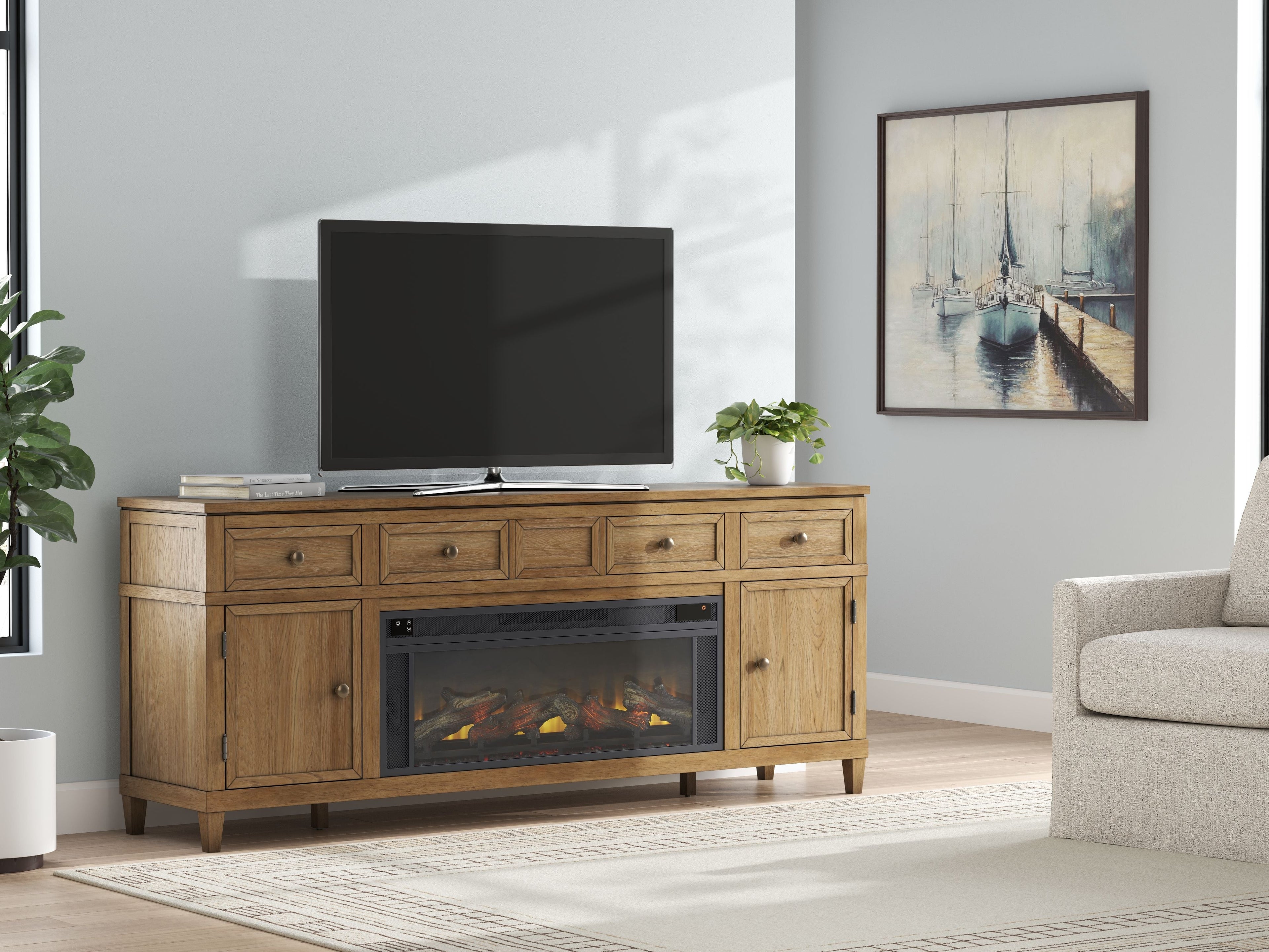 Sharlance - 81" TV Stand With Electric Fireplace - Stylish Home Furniture