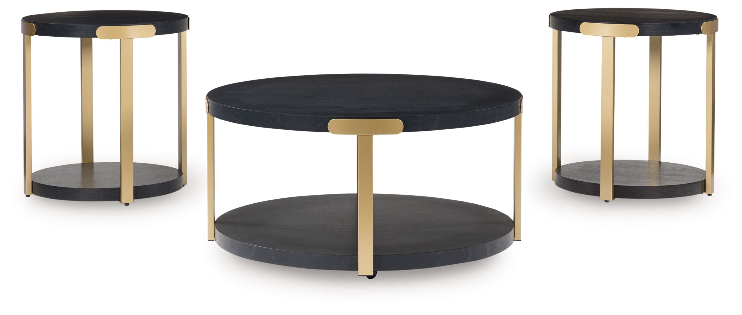 Shylore - Occasional Table Set (Set of 3) - Black / Brass Finish - Stylish Home Furniture