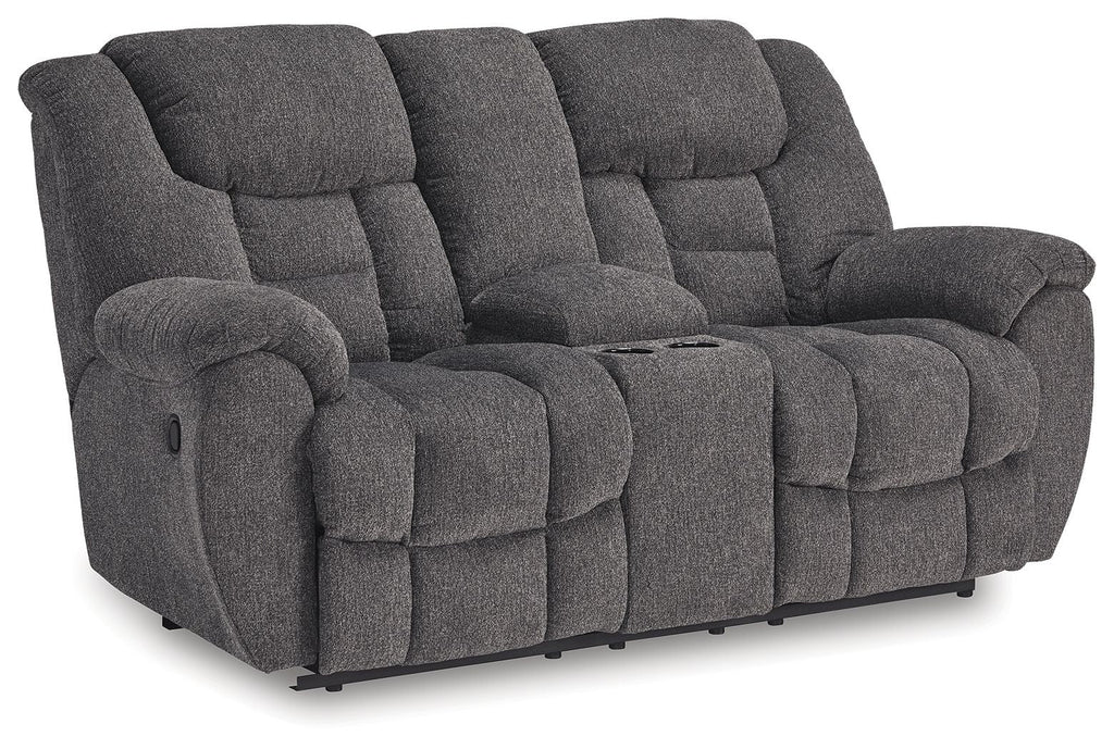 Foreside - Dbl Reclining Loveseat with Console - Charcoal - Stylish Home Furniture