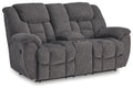 Foreside - Dbl Reclining Loveseat with Console - Charcoal - Stylish Home Furniture