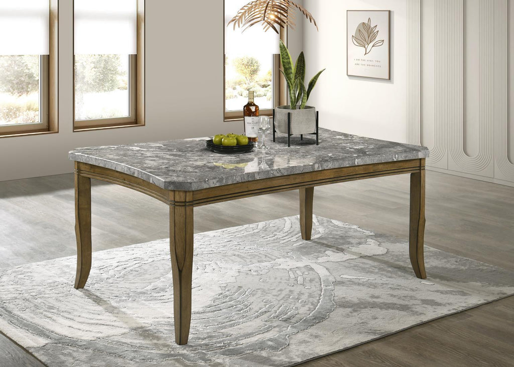 D076 - Rectangular Dining Table - Dark Dray Brush / Graystone Marble - Stylish Home Furniture