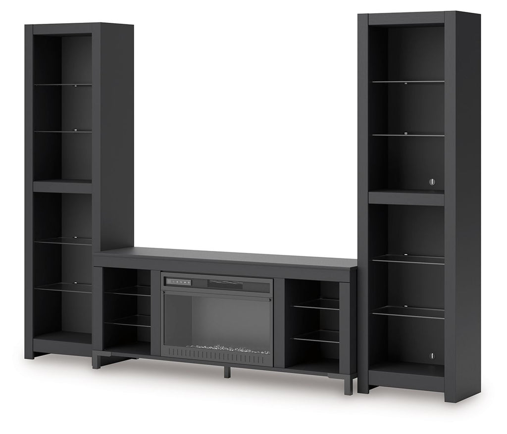 Cayberry - 3-Piece Entertainment Center With Electric Fireplace - Black - Stylish Home Furniture