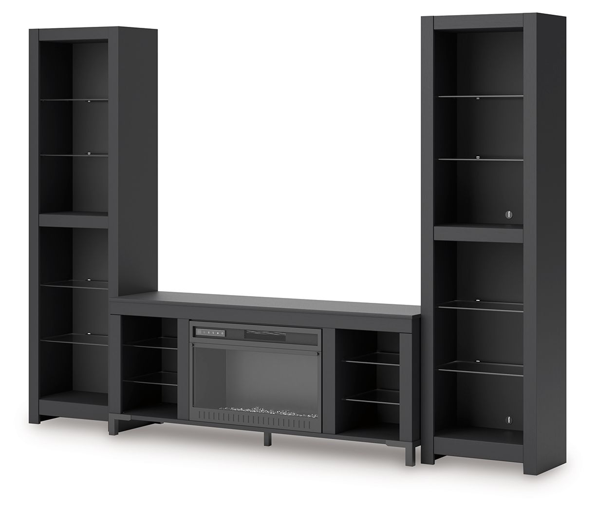 Cayberry - 3-Piece Entertainment Center With Electric Fireplace - Black - Stylish Home Furniture