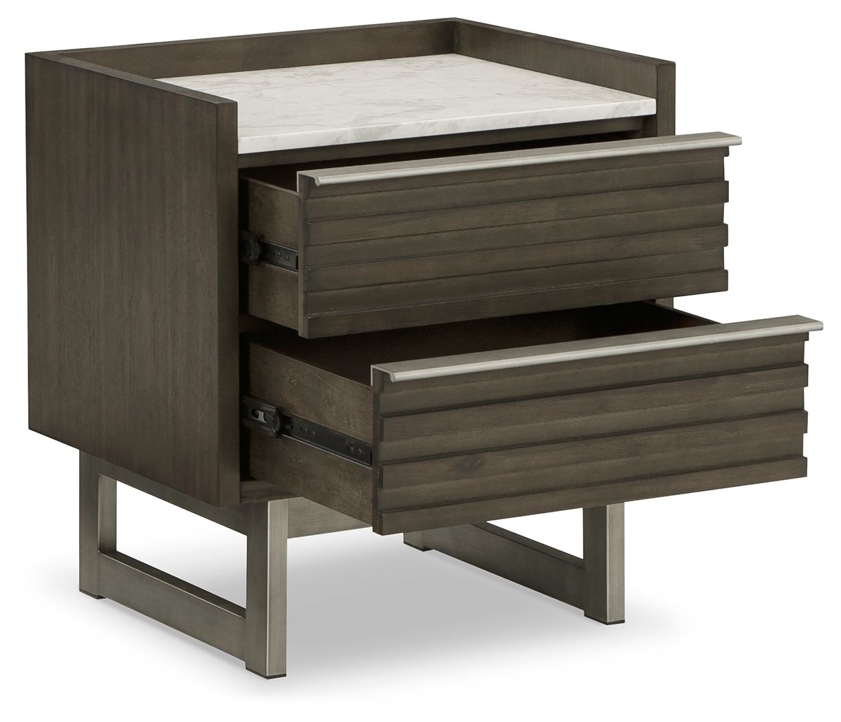 Arkenton - Two Drawer Night Stand - Grayish Brown / White - Stylish Home Furniture