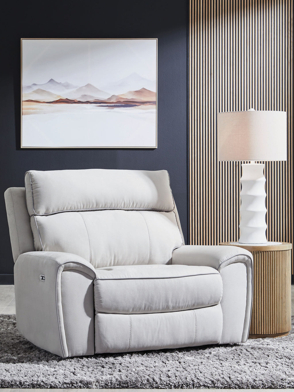 Social Pointe - Power Recliner / Adjustable Headrest - Pearl / Ash - Stylish Home Furniture