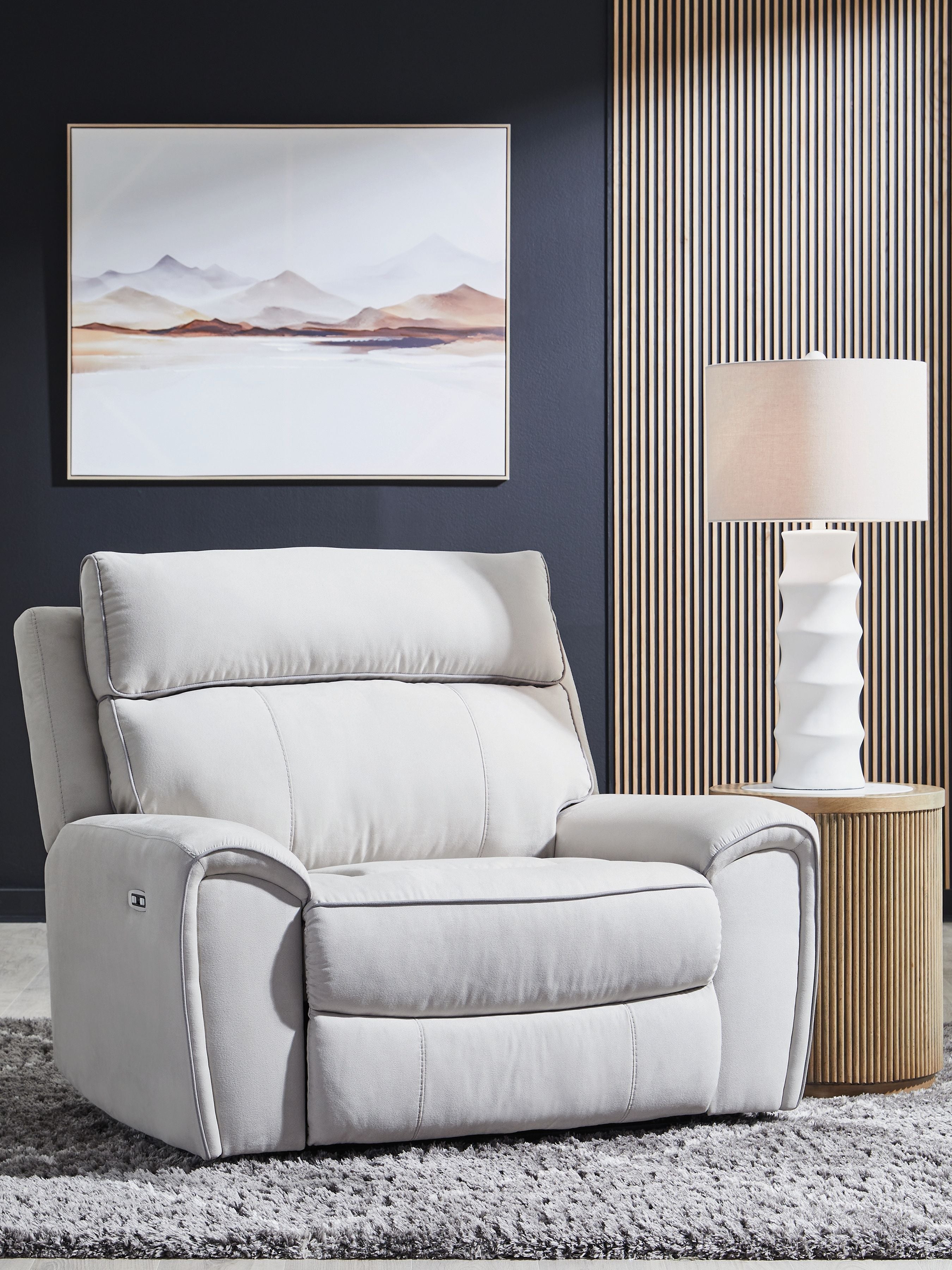 Social Pointe - Power Recliner / Adjustable Headrest - Pearl / Ash - Stylish Home Furniture