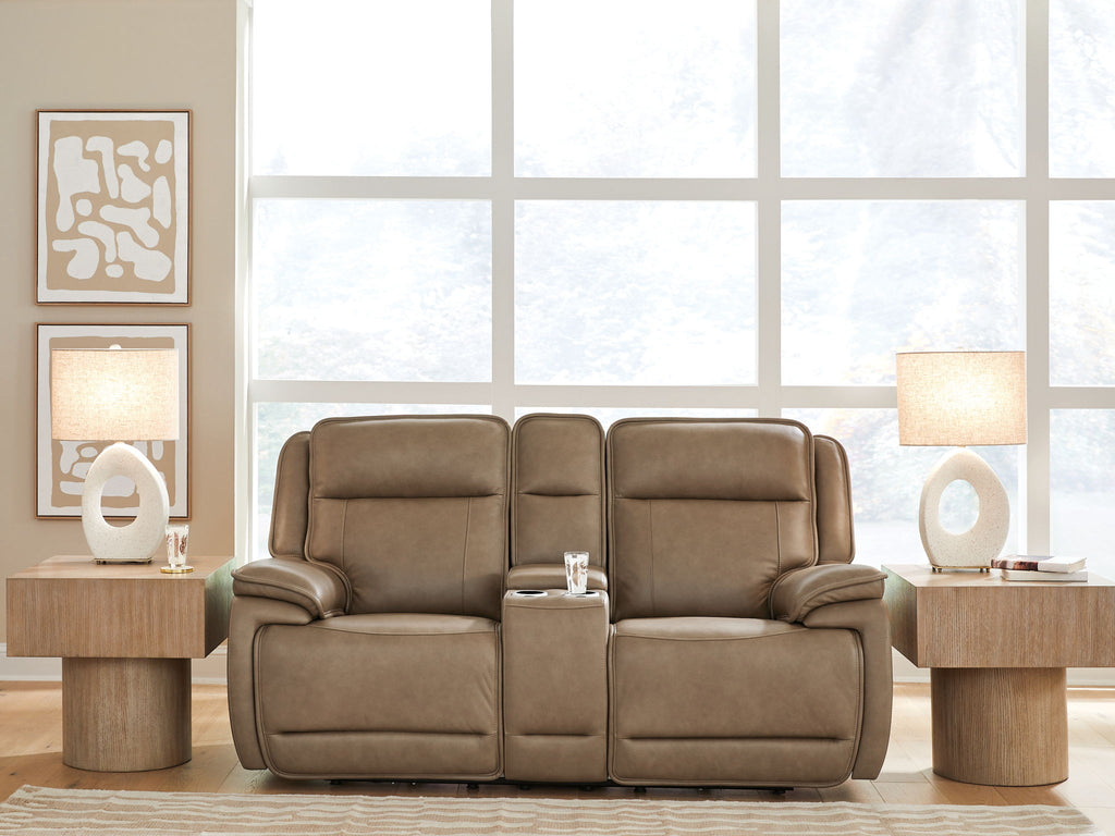 Glencroft - Power Reclining Loveseat With Console / Adjustable Headrest - Sahara - Stylish Home Furniture
