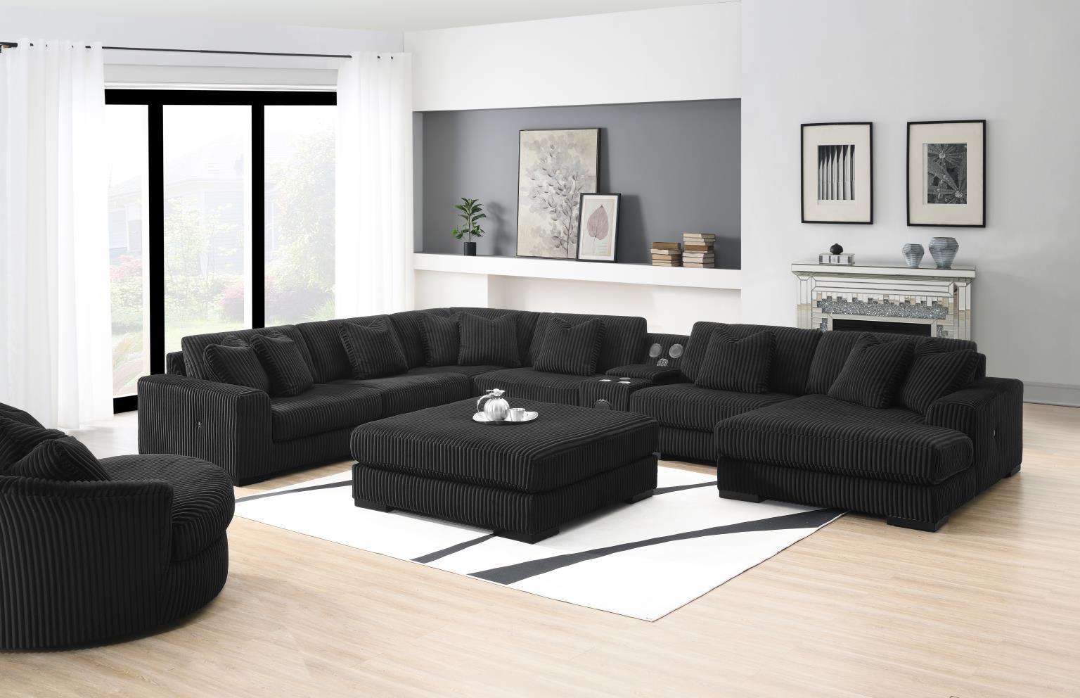 U242 - 7 Piece Setional With Right Chaise (1 RAF Chaise + 3 Armless Chair + 1 LAF + 1 Wedge + 1 Console) - Without Ottoman - Black - Stylish Home Furniture