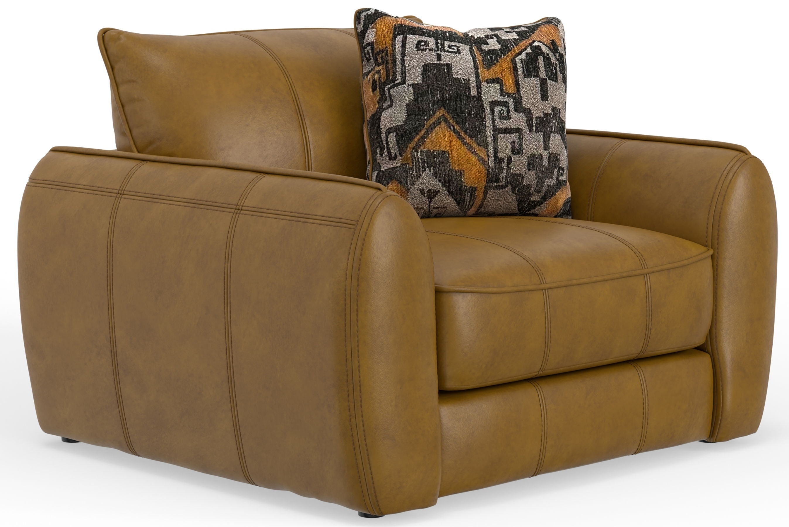 Corvara - Top Grain Italian Leather Match Chair & 1/2 - Caramel - Stylish Home Furniture
