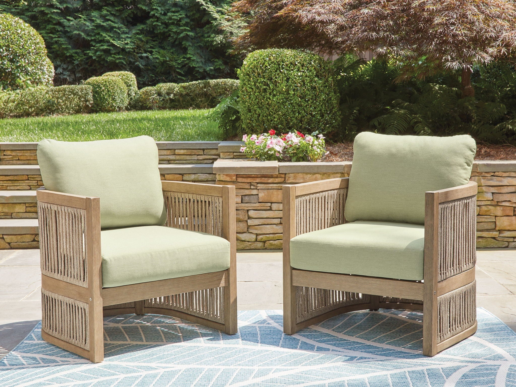 Serena Shores - Lounge Chair With Cushion (Set of 2) - Beige / Green - Stylish Home Furniture