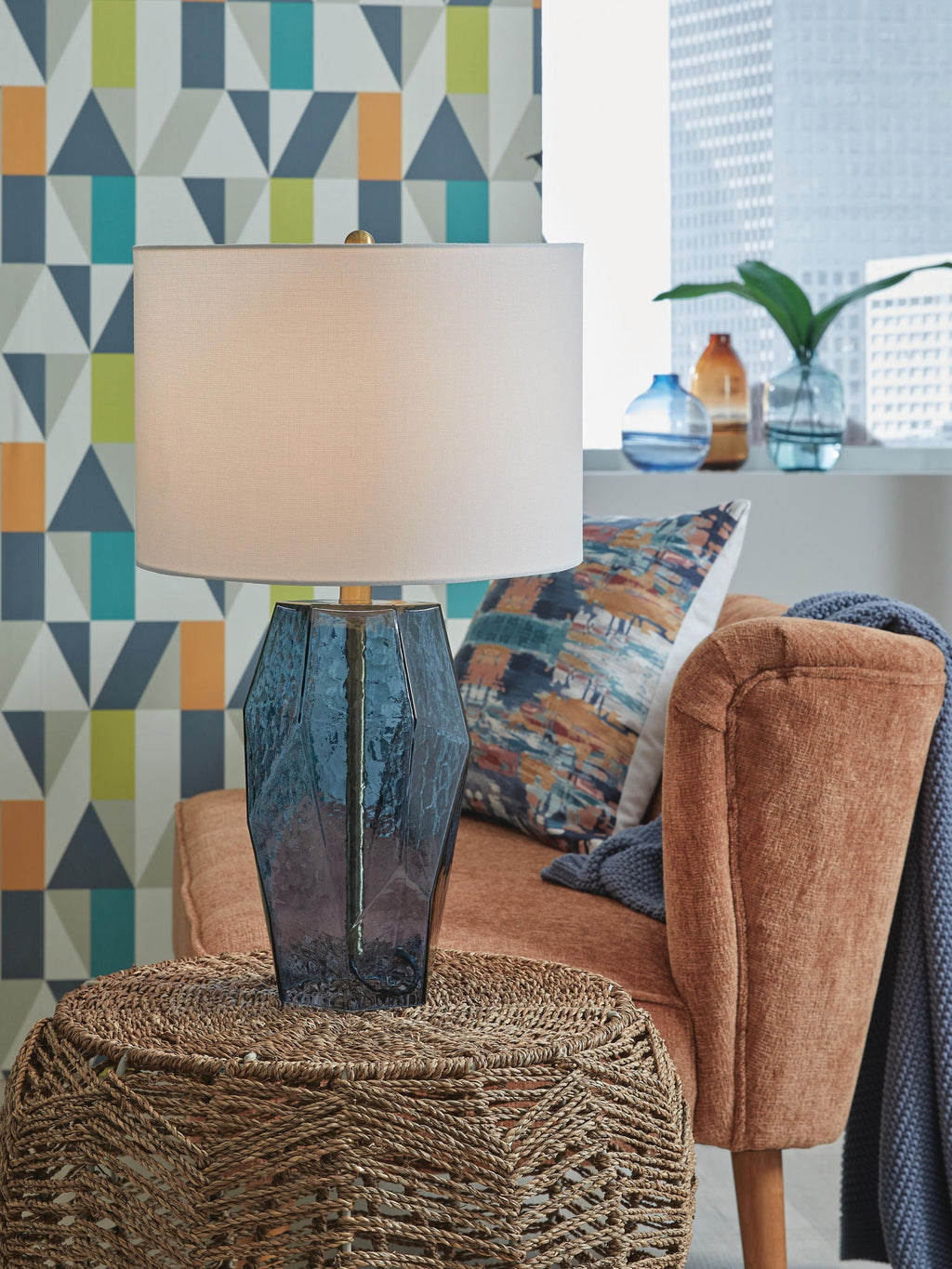 Tallow - Glass Table Lamp - Blue - Stylish Home Furniture