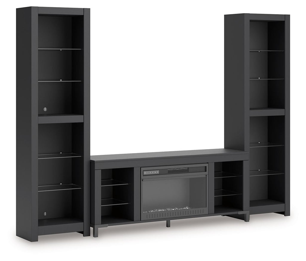 Cayberry - 3-Piece Entertainment Center With Electric Fireplace - Black - Stylish Home Furniture
