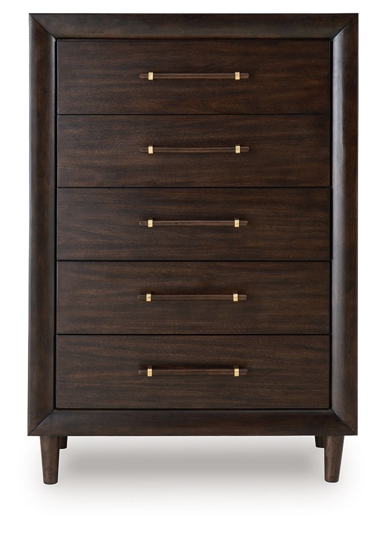 Dantenton - Five Drawer Chest - Merlot - Stylish Home Furniture