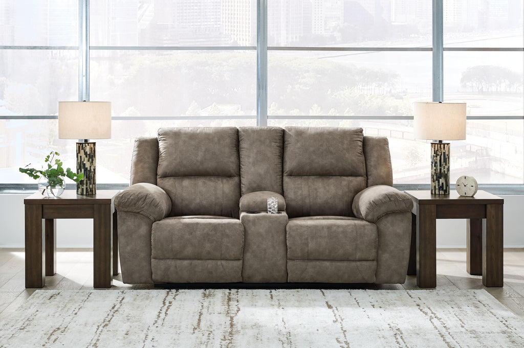 Laresview - Dbl Reclining Loveseat with Console - Fossil - Stylish Home Furniture