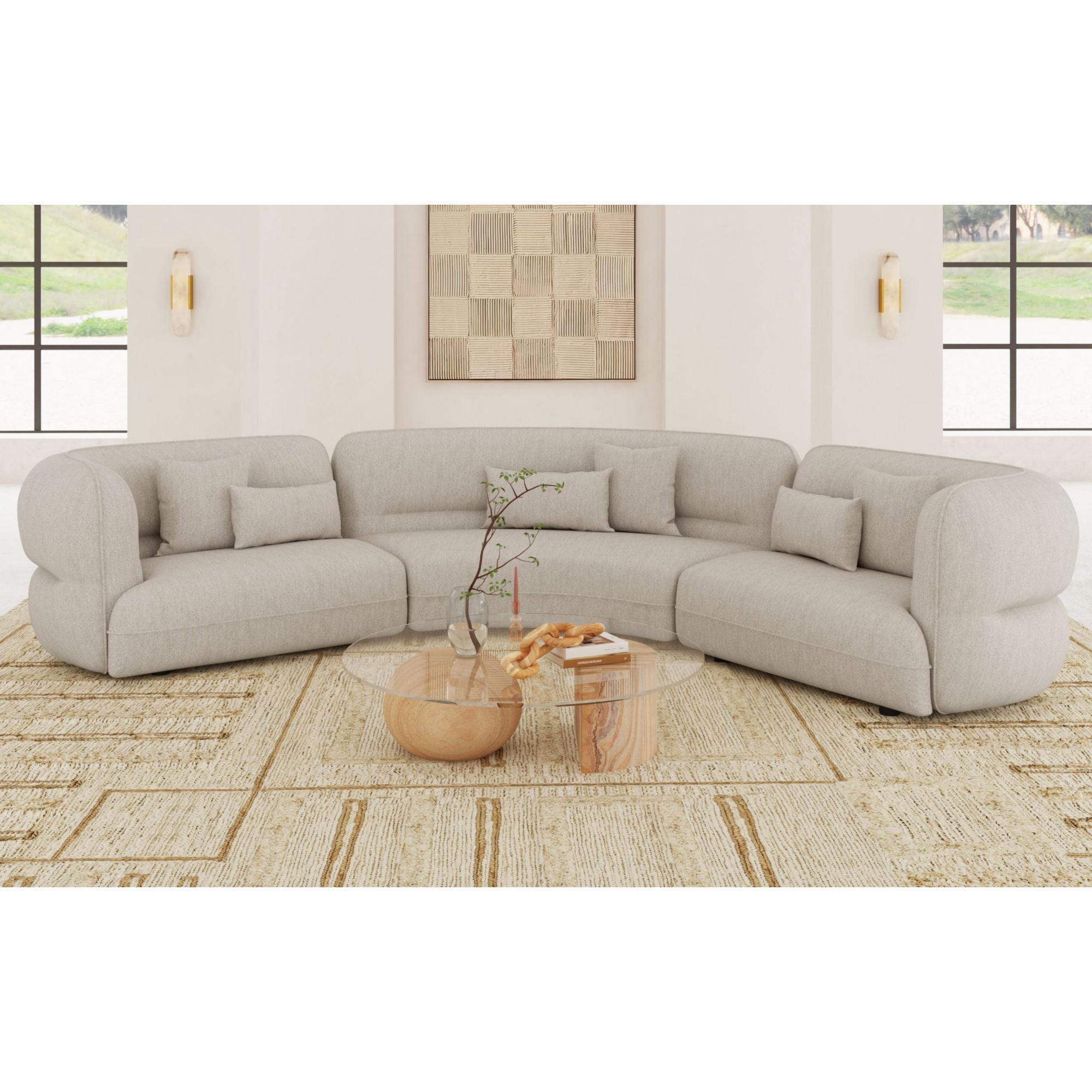 Four Seasons - Sectional Set With 6 Pillows - Camel - Stylish Home Furniture