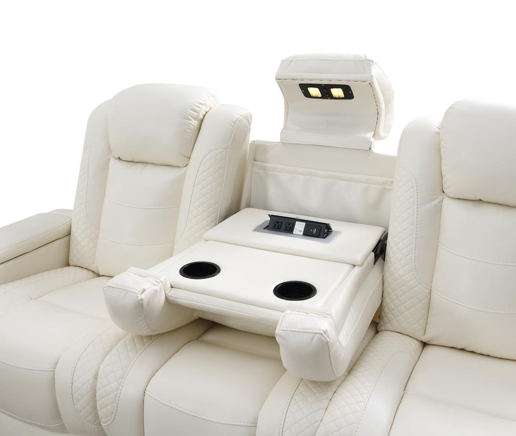 U94 - LED Power Reclining With Power Headrest, And Drop Down Table Sofa - White - Stylish Home Furniture