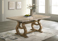 D072 - Rectangular Dining Table - Antique Oak / Golden Flower Marble - Stylish Home Furniture