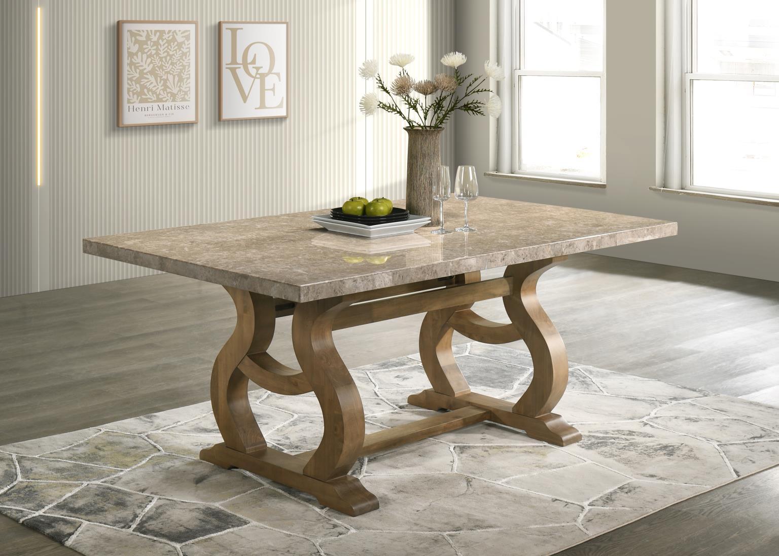 D072 - Rectangular Dining Table - Antique Oak / Golden Flower Marble - Stylish Home Furniture