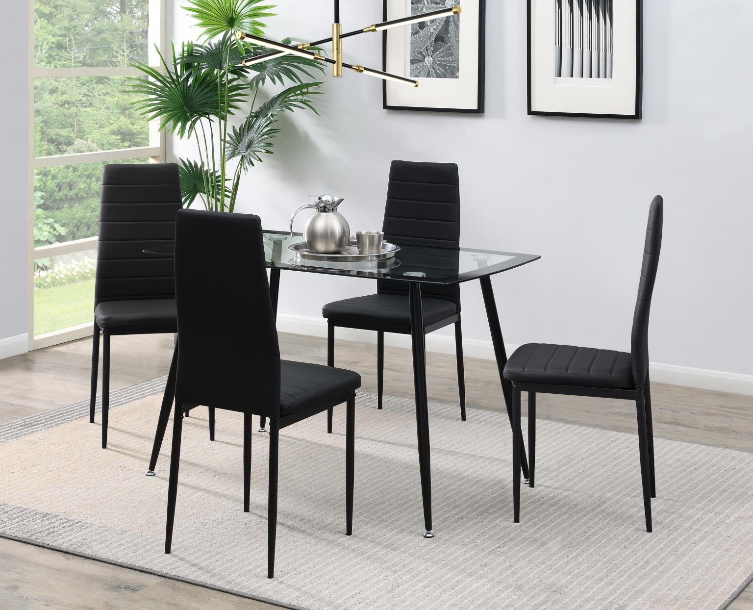 D340 - 5 Piece Dining Room Set (Table, 4 Chairs) - Black - Stylish Home Furniture