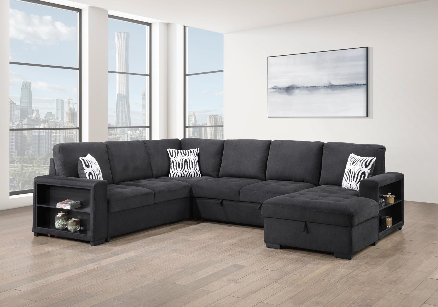 U274 - 3 Piece Sectional With USB (Type A+C) - Black - Stylish Home Furniture