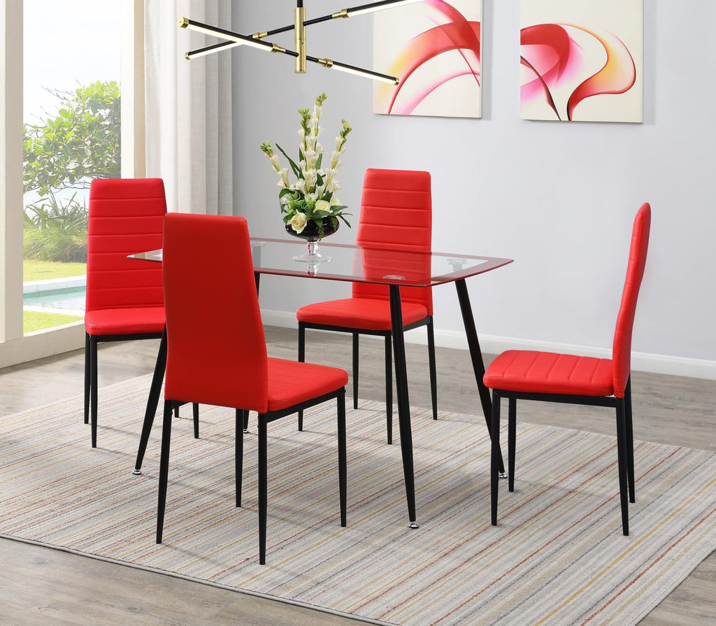 D341 - 5 Piece Dining Room Set (Table, 4 Chairs) - Red - Stylish Home Furniture