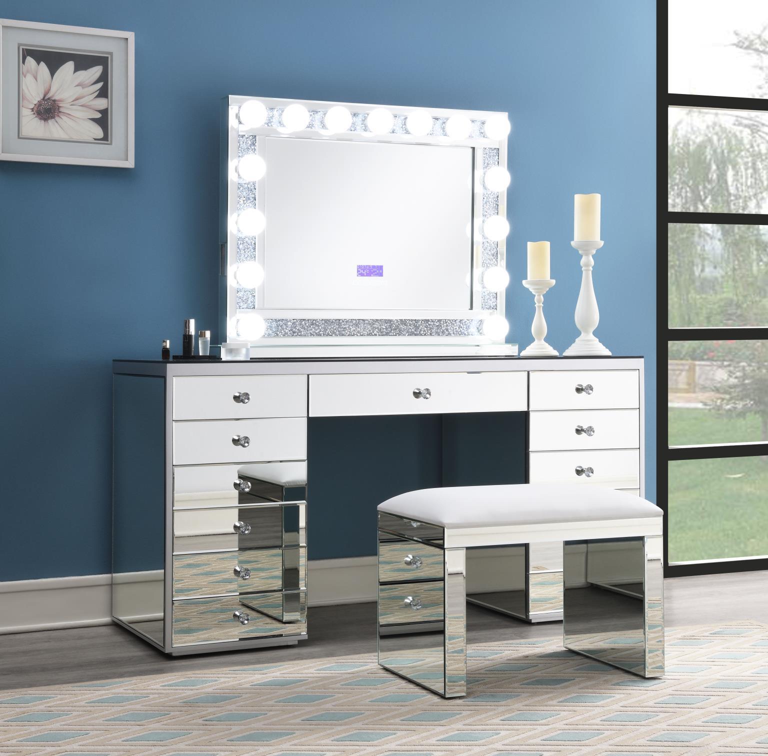 G-317 - Glamour Vanity Stool - Pearl Silver - Stylish Home Furniture