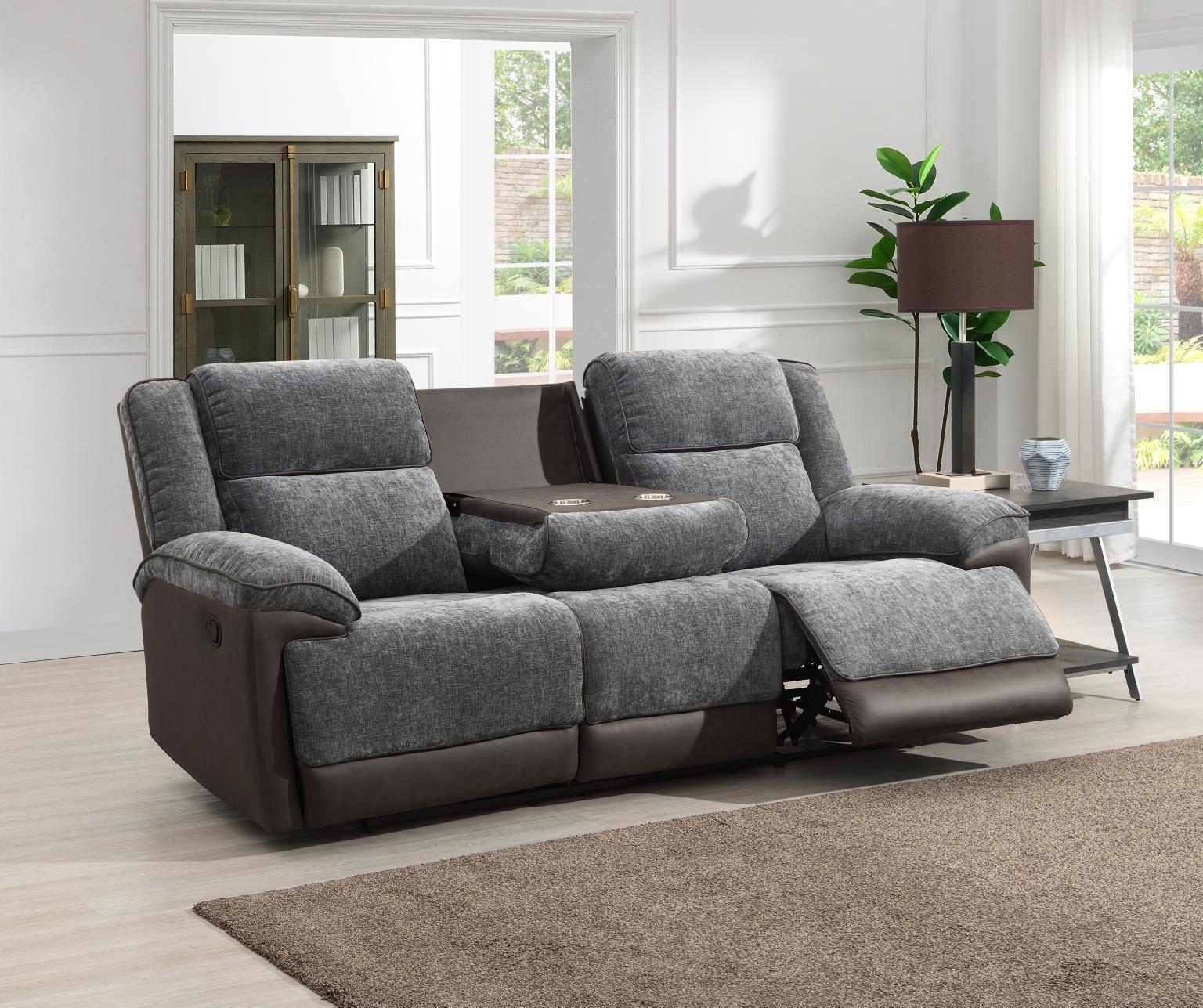 U177 - Motion Sofa With Drop Down Table - Charcoal Gray - Stylish Home Furniture
