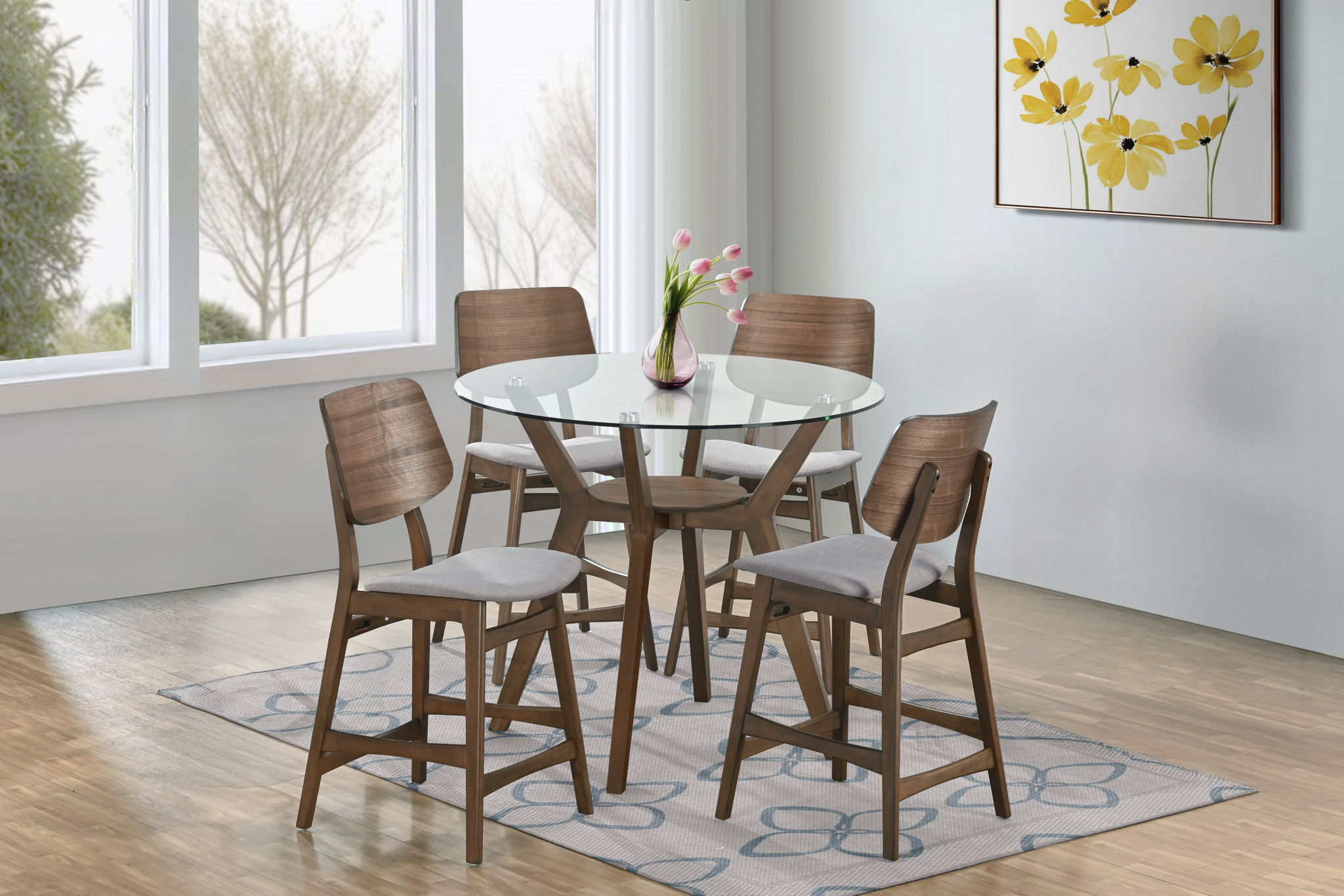 Oscar - Round Glass Counter Table Set - Stylish Home Furniture
