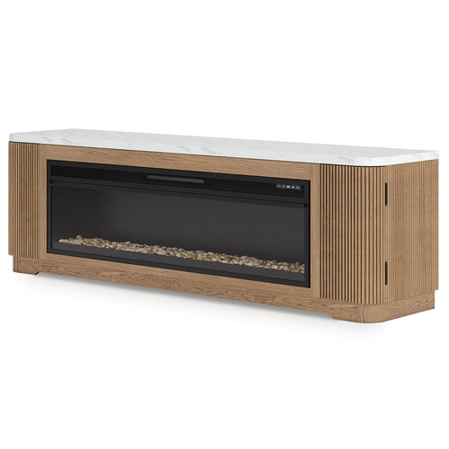 Camdill - 80" TV Stand With Electric Fireplace - Light Brown - Stylish Home Furniture