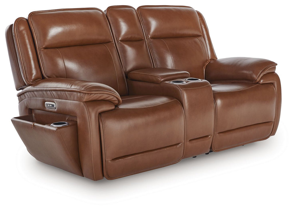 Healy Pier - Power Reclining Loveseat With Console / Adj Headrest - Chocolate - Stylish Home Furniture